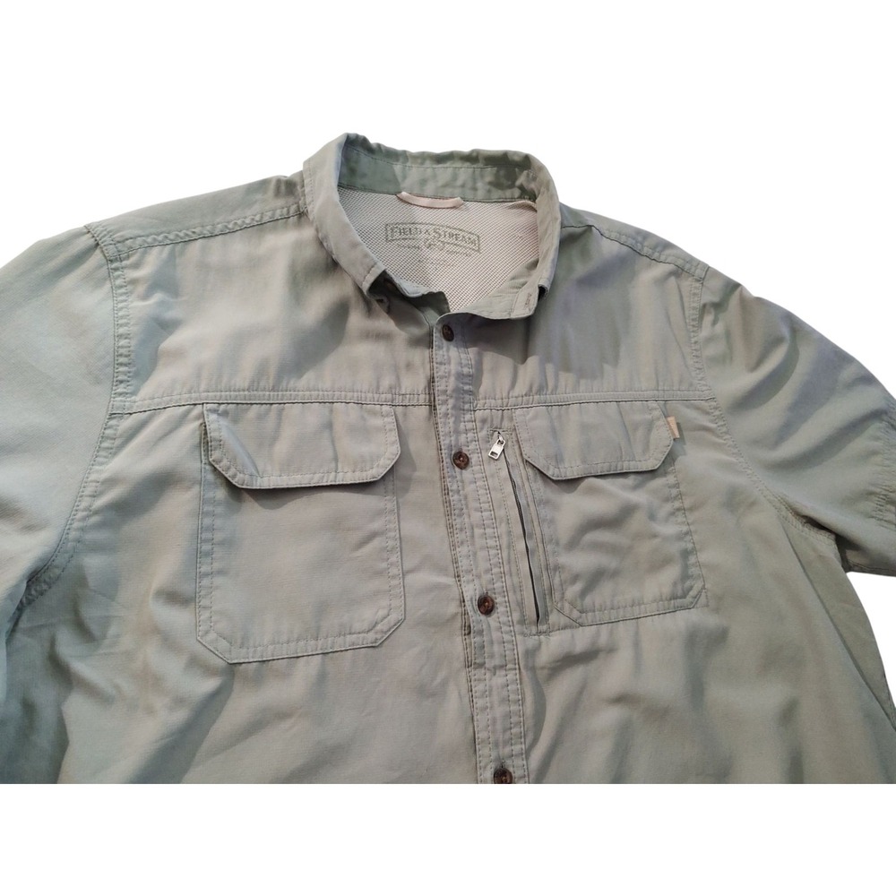Field Stream Shirt Short Sleeve Button Up Zip Pocket Quick‎ Dry Mens Size Large